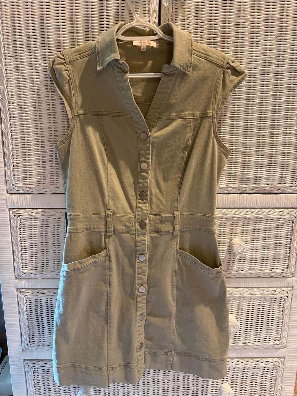 Skies Are Blue Olive Utility Mini Dress with Front Pockets